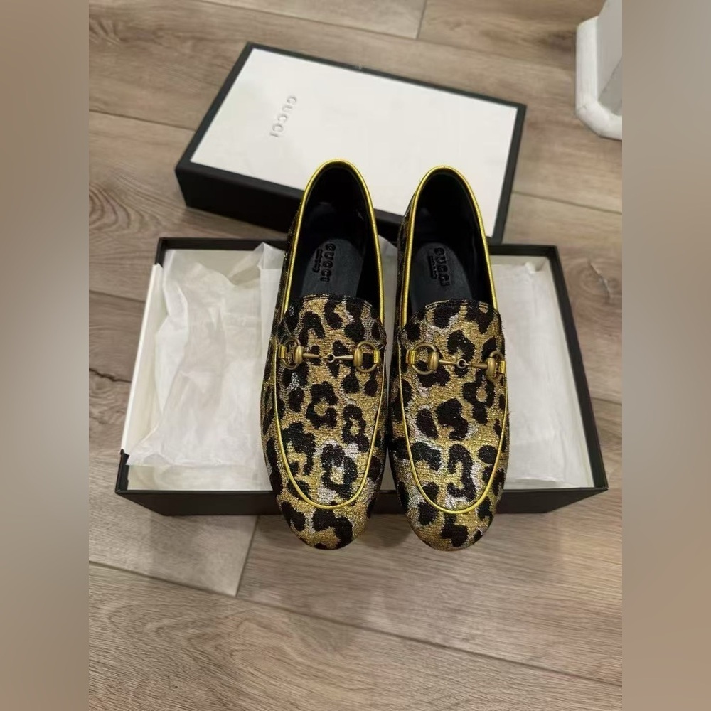 Authentic Gucci Jordaan Horsebit Loafer with Leopard Print Size 35 New in Box